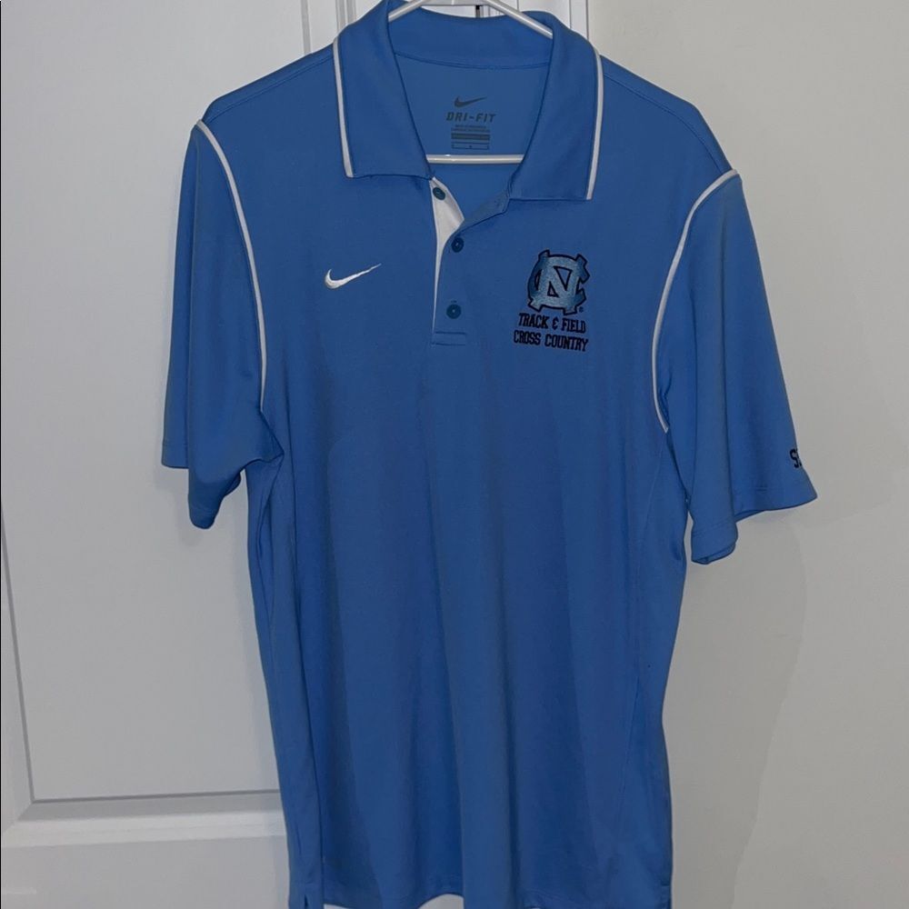 Nike Blue White Pointed Collar UNC North Carolina Golf Polo Shirt Track Field M